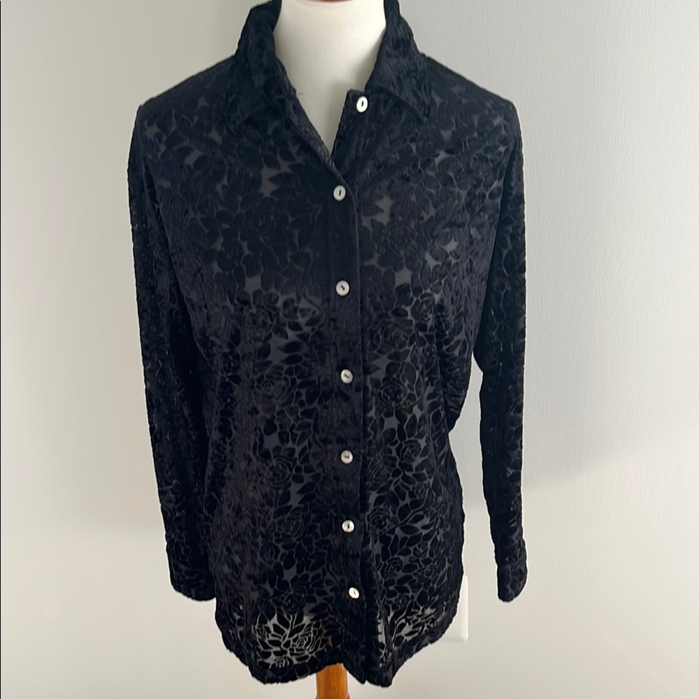 Elegant Black Lace Button-Up Top